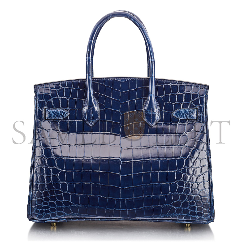 HERMÈS MASTER BIRKIN 25 CROCODILE LEATHER ROYAL BLUE ROSE GOLD BUCKLE H041354CK69 (25*20*13cm)